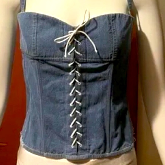 Vintage 2004 Victoria's Secret Small Denim Corset Very Sexy Blue Lace Up Top Y2K - Picture 1 of 15